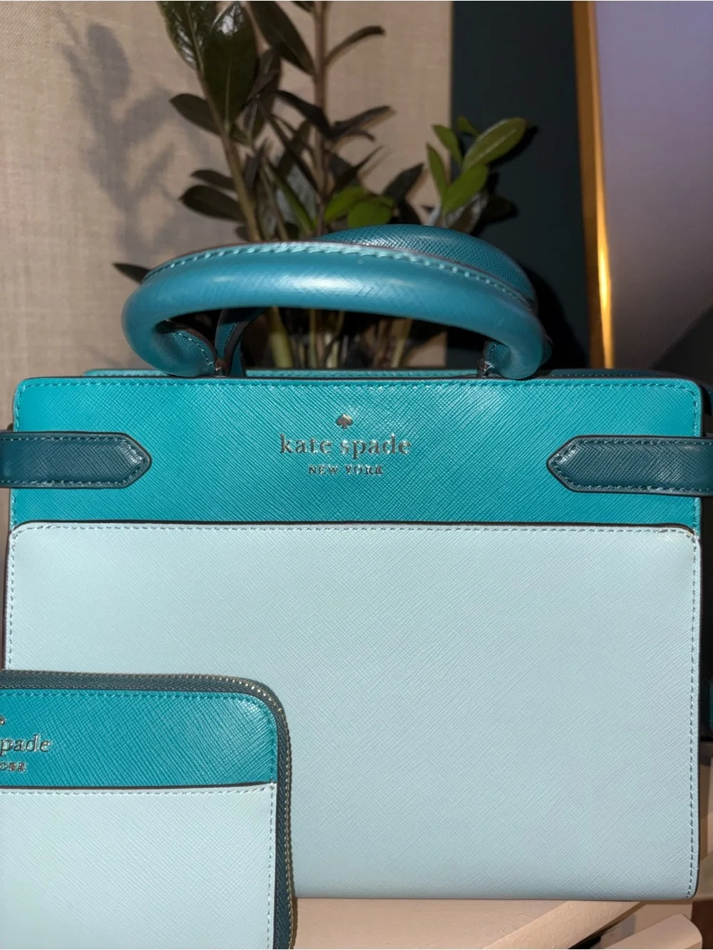 kate spade Two-Tone Teal & Light Blue Satchel with Matching Wallet